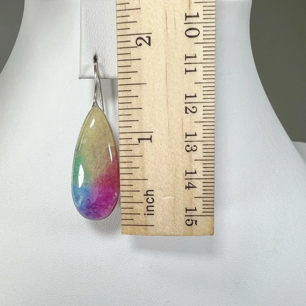 Beautiful 🌈💗 925 Rainbow Solar Quartz Hearts Large Gemstone Necklace Earrings - Picture 7 of 9